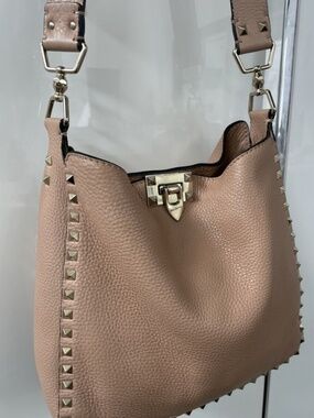 Valentino Garavani Rockstud Flip-Lock Hobo Messenger Bag- TAN
